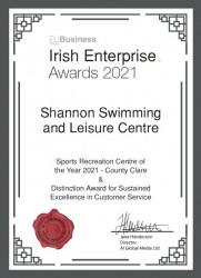 Shannon Swimming and Leisure Centre 2021 EU Business News Irish Enterprise Award Winners