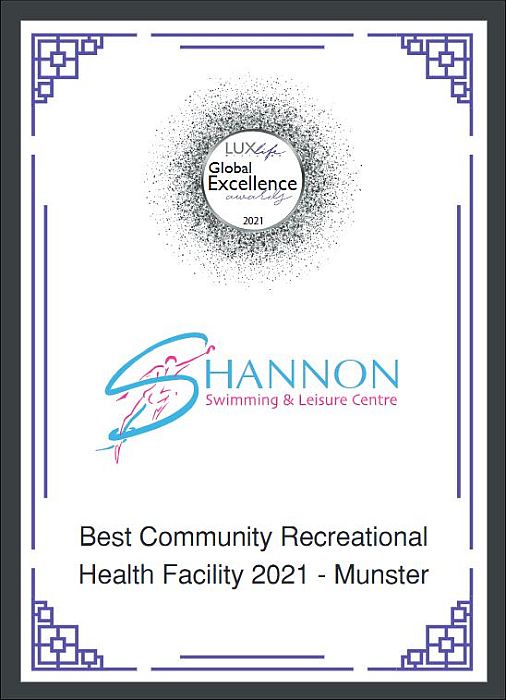 Shannon Swimming Leisure Centre Luxlife Global Excellence Awards Winner