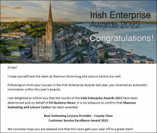 Irish Enterprise Award Winners Shannon Leisure Centre